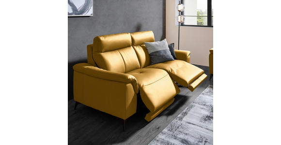 3-SITZER-SOFA  in Echtleder Currygelb   - Currygelb/Schwarz, Design, Leder/Metall (207/107/98cm) - Belluti