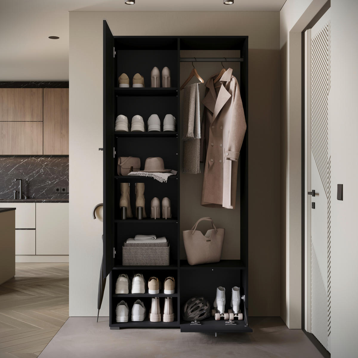 GARDEROBE  in 90/190/33 cm  - Schwarz, Trend, Holzwerkstoff (90/190/33cm) - MID.YOU