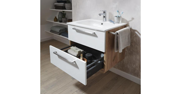 BADEZIMMER - Eichefarben/Weiß, Design, Glas/Holzwerkstoff (60cm) - Dieter Knoll