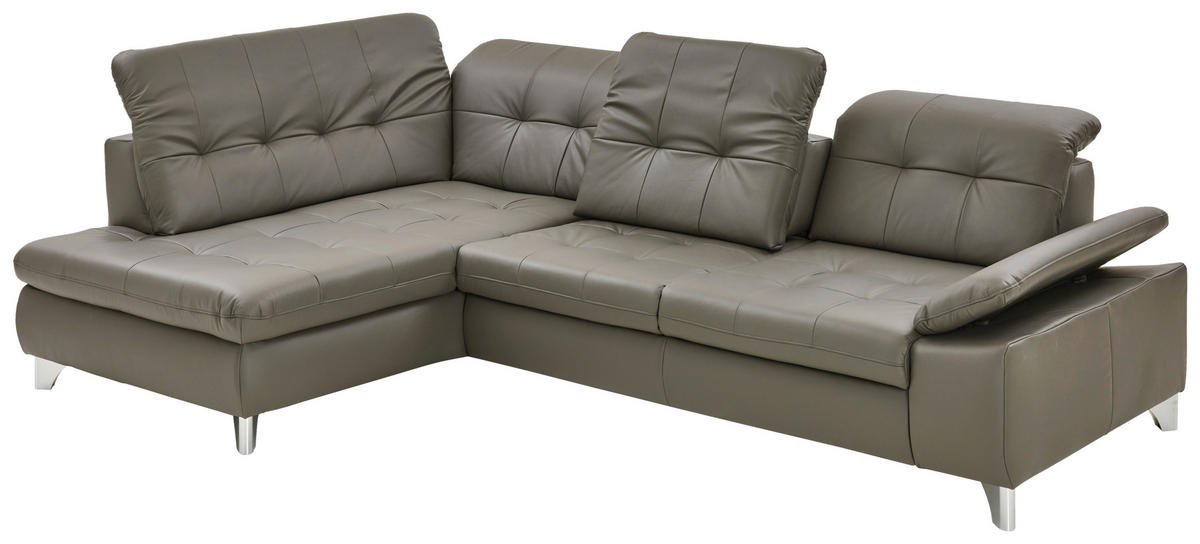 ECKSOFA in Echtleder Grau  - Grau, Basics, Leder/Metall (211/309cm) - Beldomo Speed