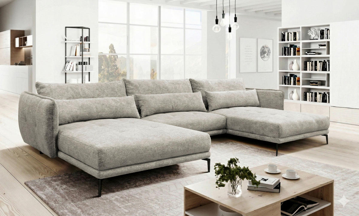 WOHNLANDSCHAFT LAGACY U Grau Flachgewebe  - Schwarz/Grau, Design, Textil/Metall (193/368/193cm) - MID.YOU