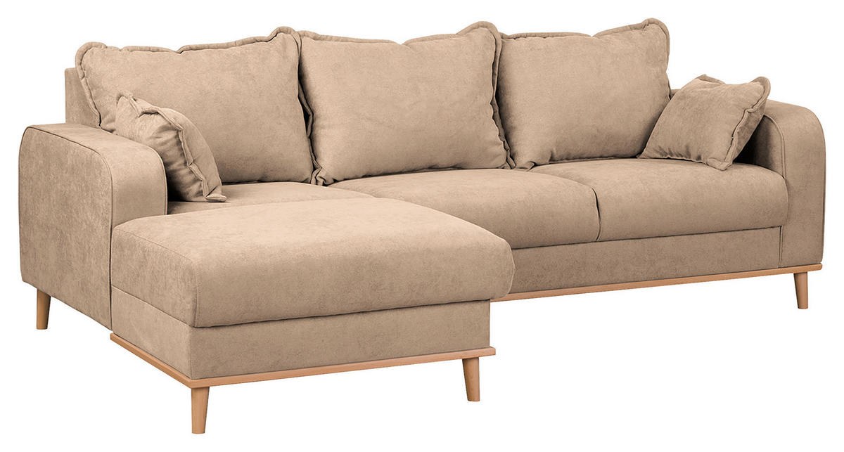 ECKSOFA in Mikrofaser Beige  - Wengefarben/Beige, Design, Holz/Textil (150/230cm) - Livetastic