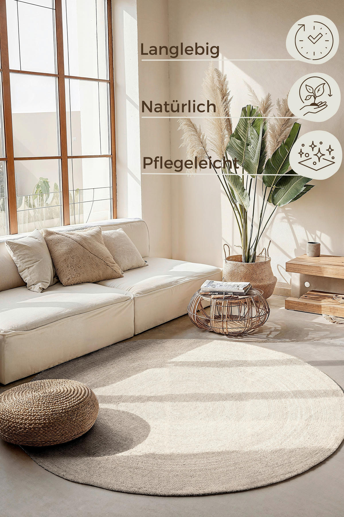 JUTETEPPICH 100 cm Jute Braided Weiß rund  - Weiß, Basics, Textil (100cm) - Hanse Home