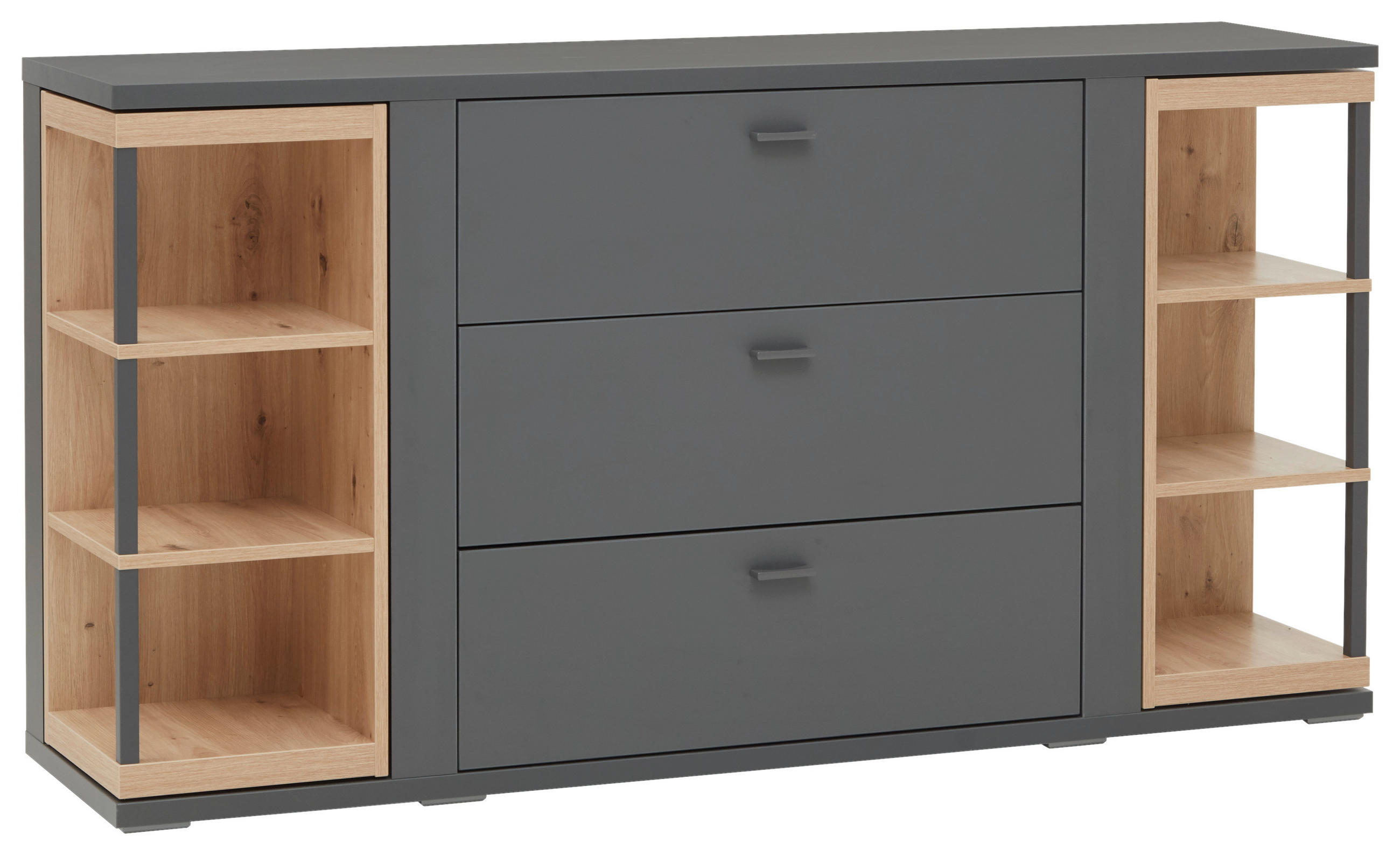 SIDEBOARD Grau, Eiche Artisan 160/83,8/40,4 cm - Schwarz/Eiche Artisan, Konventionell, Holzwerkstoff/Metall (160/83,8/40,4cm) - Hom`in