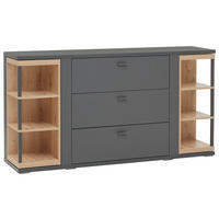 SIDEBOARD Grau, Eiche Artisan  160/83,8/40,4 cm  - Schwarz/Eiche Artisan, Konventionell, Holzwerkstoff/Metall (160/83,8/40,4cm) - Hom`in