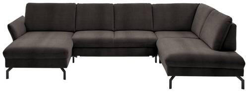 WOHNLANDSCHAFT Dunkelbraun Velours  - Dunkelbraun/Schwarz, Design, Textil/Metall (179/335/220cm) - Beldomo System