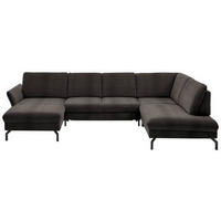 WOHNLANDSCHAFT in Velours Dunkelbraun  - Dunkelbraun/Schwarz, Design, Textil/Metall (179/335/220cm) - Beldomo System