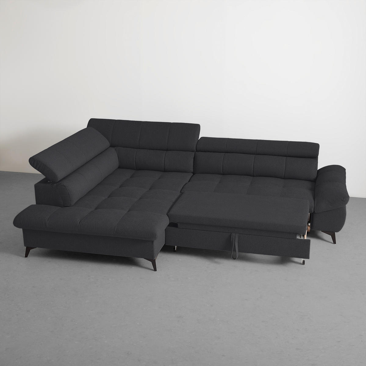 ECKSOFA in Chenille Schwarz  - Schwarz, Modern, Textil/Metall (201/296cm) - Livetastic