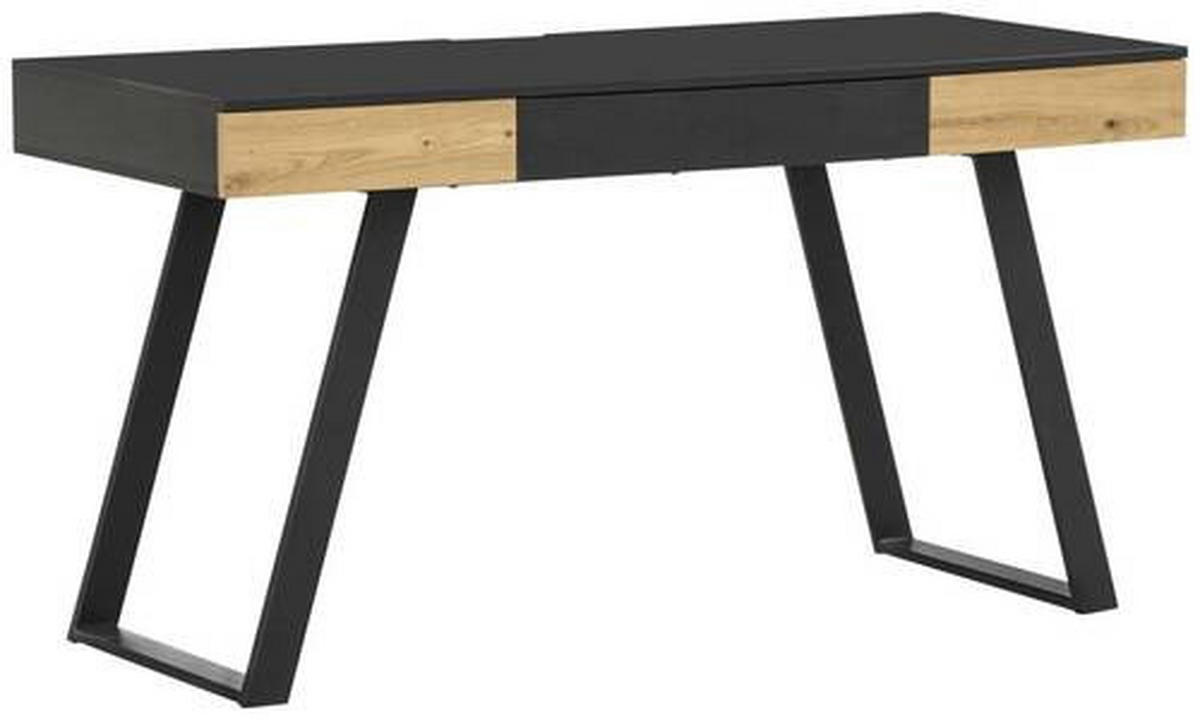 SCHREIBTISCH 140/60/76 cm, Grau, Eichefarben, Kabeldurchlass, Stauraum  - Eichefarben/Grau, MODERN, Holzwerkstoff/Metall (140/60/76cm) - MID.YOU