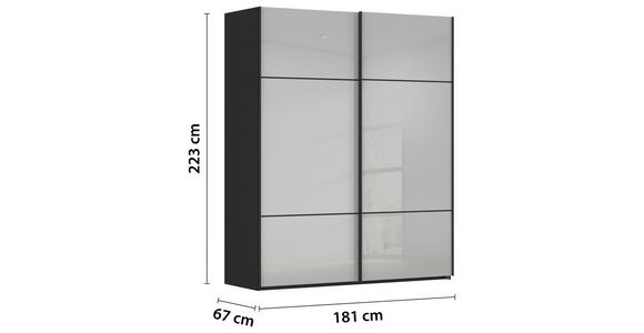 SCHWEBETÜRENSCHRANK in Grau, Schwarz - Schwarz/Grau, KONVENTIONELL, Glas/Holzwerkstoff (181/223/67cm) - Novel