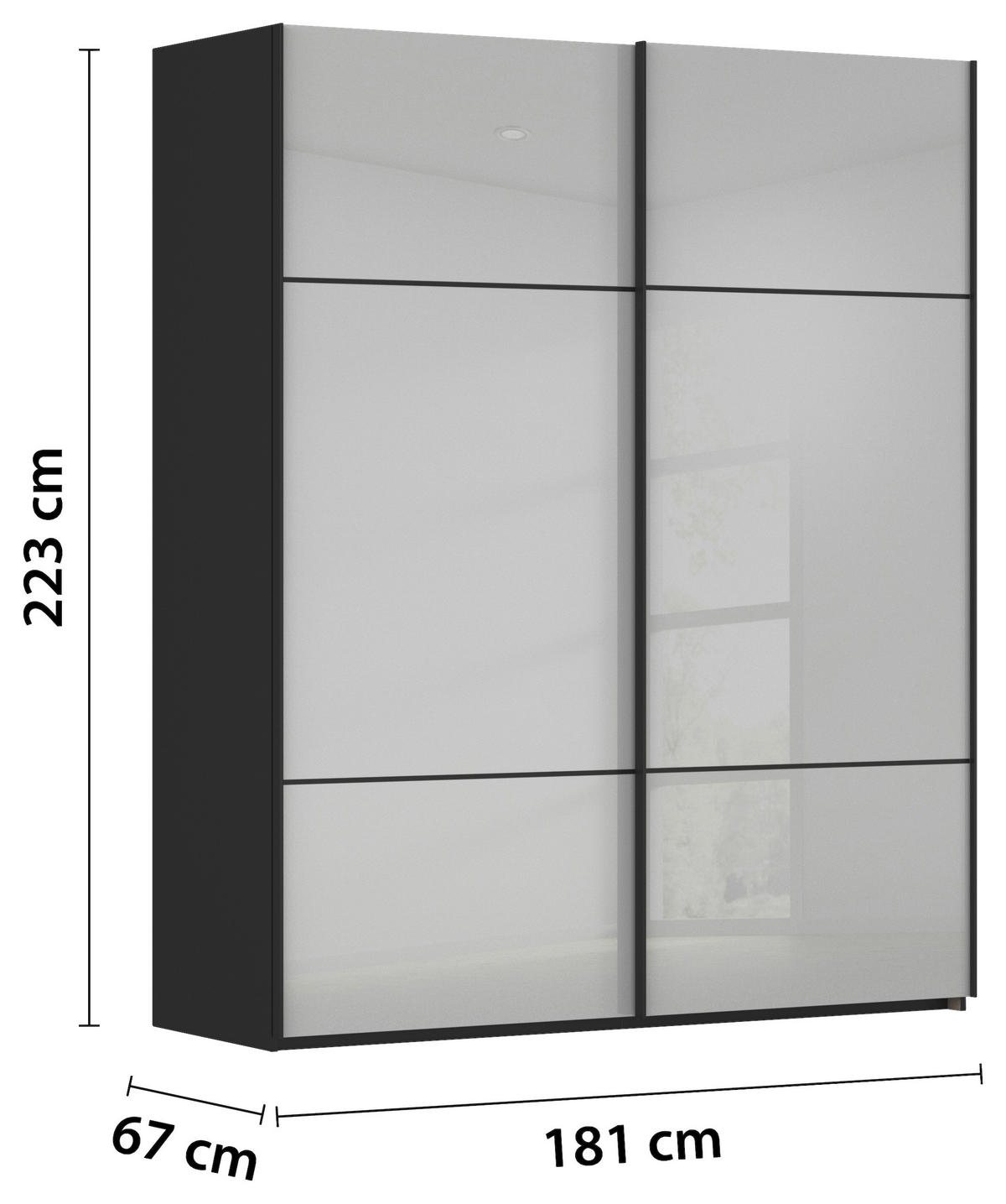 SCHWEBETÜRENSCHRANK  in Grau, Schwarz  - Schwarz/Grau, KONVENTIONELL, Glas/Holzwerkstoff (181/223/67cm) - Novel