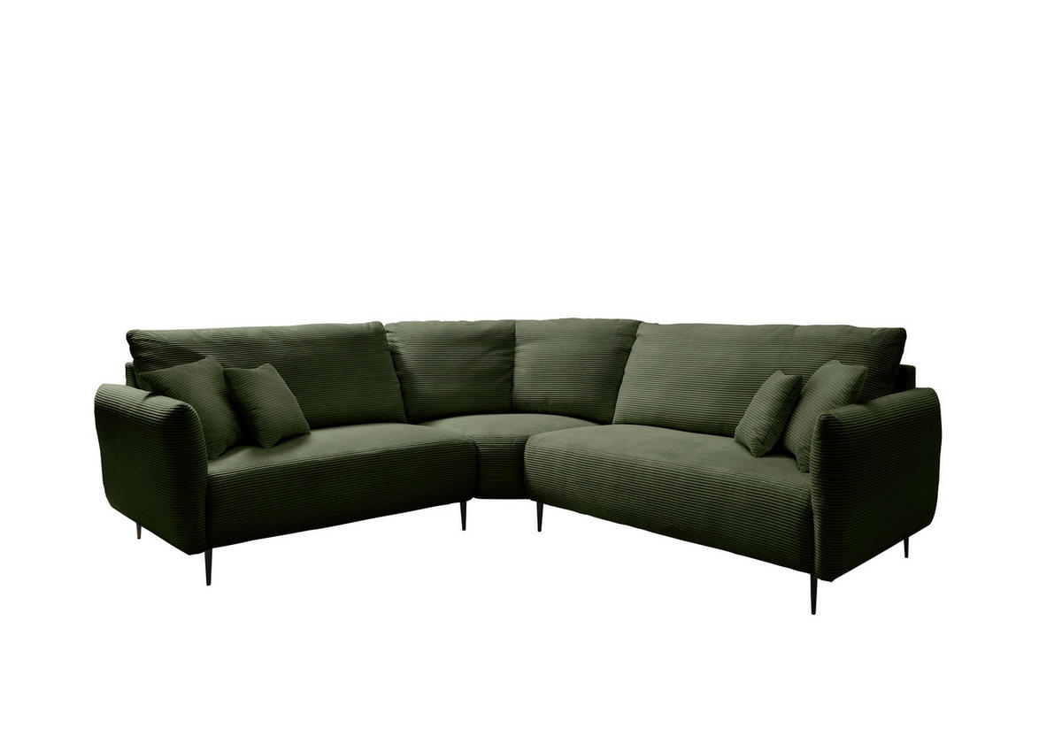 ECKSOFA in Cord Dunkelgrün  - Dunkelgrün/Schwarz, Design, Textil/Metall (256/256cm) - Livetastic