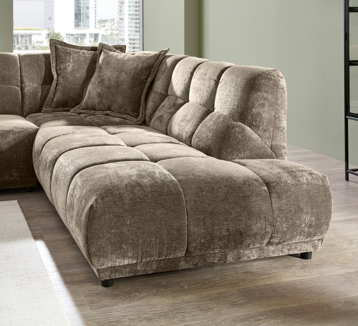 ECKSOFA ITALIA in Chenille Braun  284/250 cm  - Schwarz/Braun, MODERN, Kunststoff/Textil (284/250cm) - Livetastic