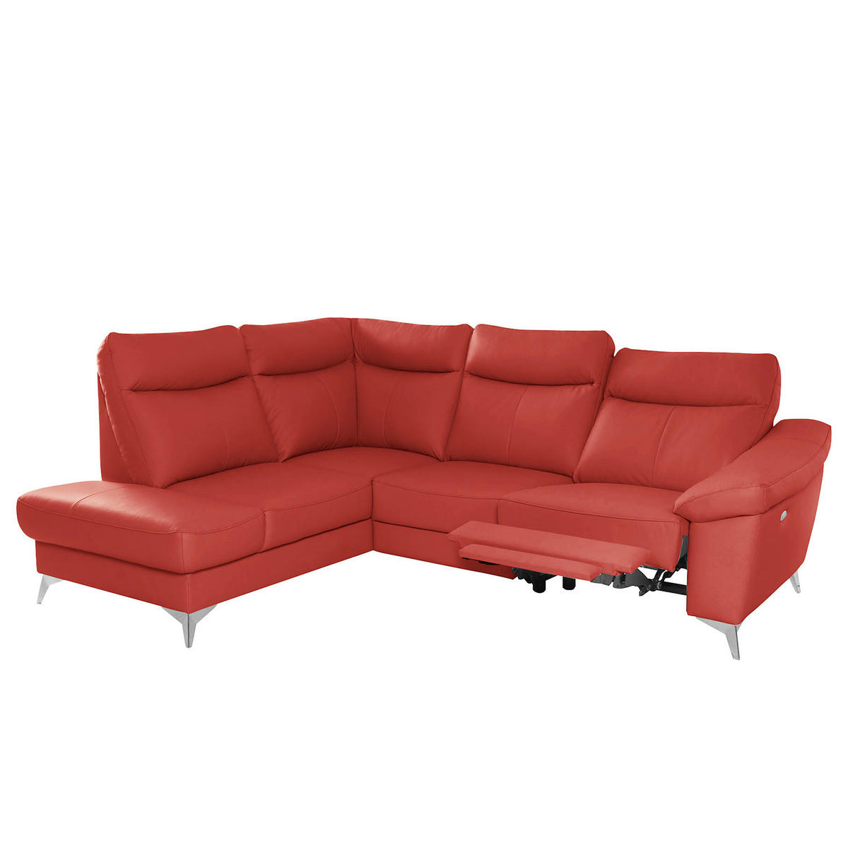 ECKSOFA Rot Echtleder Lederlook  - Chromfarben/Rot, Design, Leder/Textil (194/242cm) - Livetastic