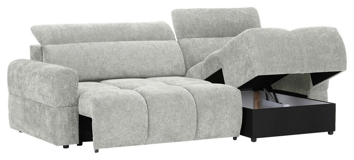 ECKSOFA Mintgrün Chenille Bettkasten, Rücken echt, Kopfteilverstellung, Sitztiefenverstellung  - Schwarz/Mintgrün, MODERN, Kunststoff/Textil (268/165cm) - Carryhome