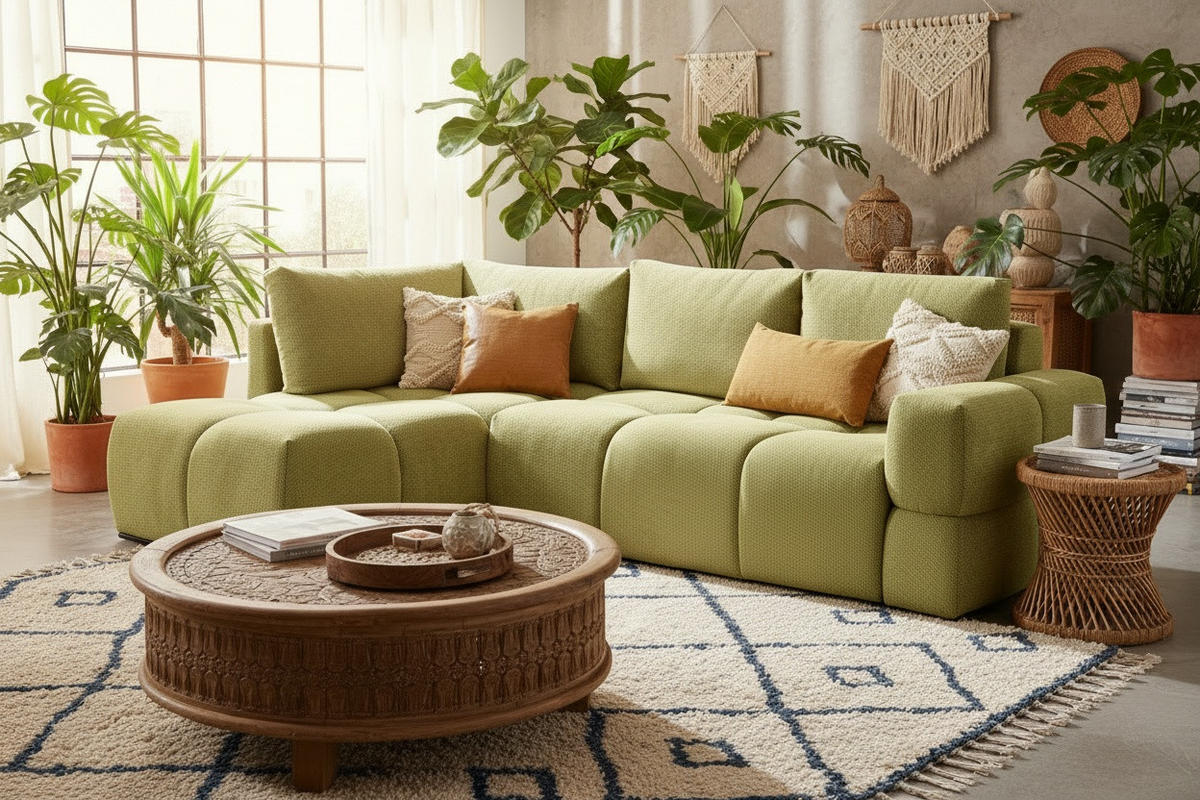 HÖRNSOFFA i chenille senapsgul  - svart/senapsgul, Design, metall/textil (185/267cm) - Stylife