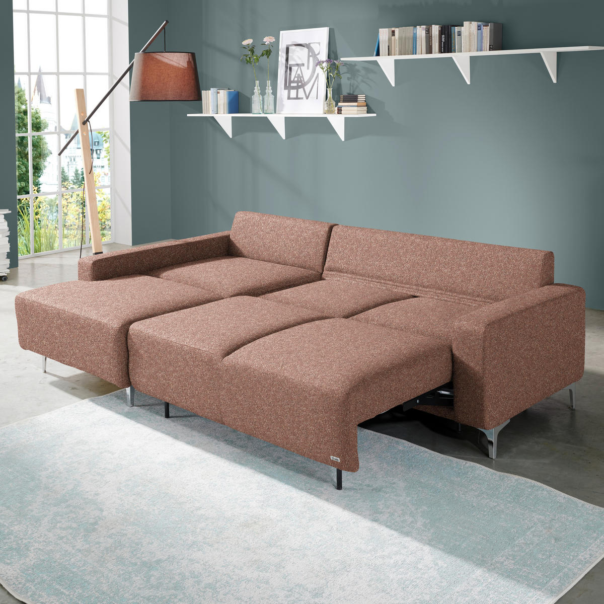 ECKSOFA  in Mikrovelours Terracotta  160/248 cm  - Terracotta/Alufarben, Design, Textil/Metall (160/248cm) - Sedda