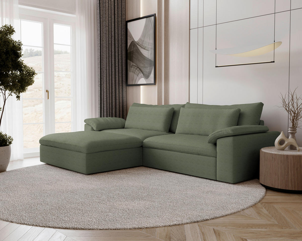 ECKSOFA  Chenille Dunkelgrün  - Dunkelgrün/Schwarz, Modern, Kunststoff/Textil (198/306cm) - Carryhome