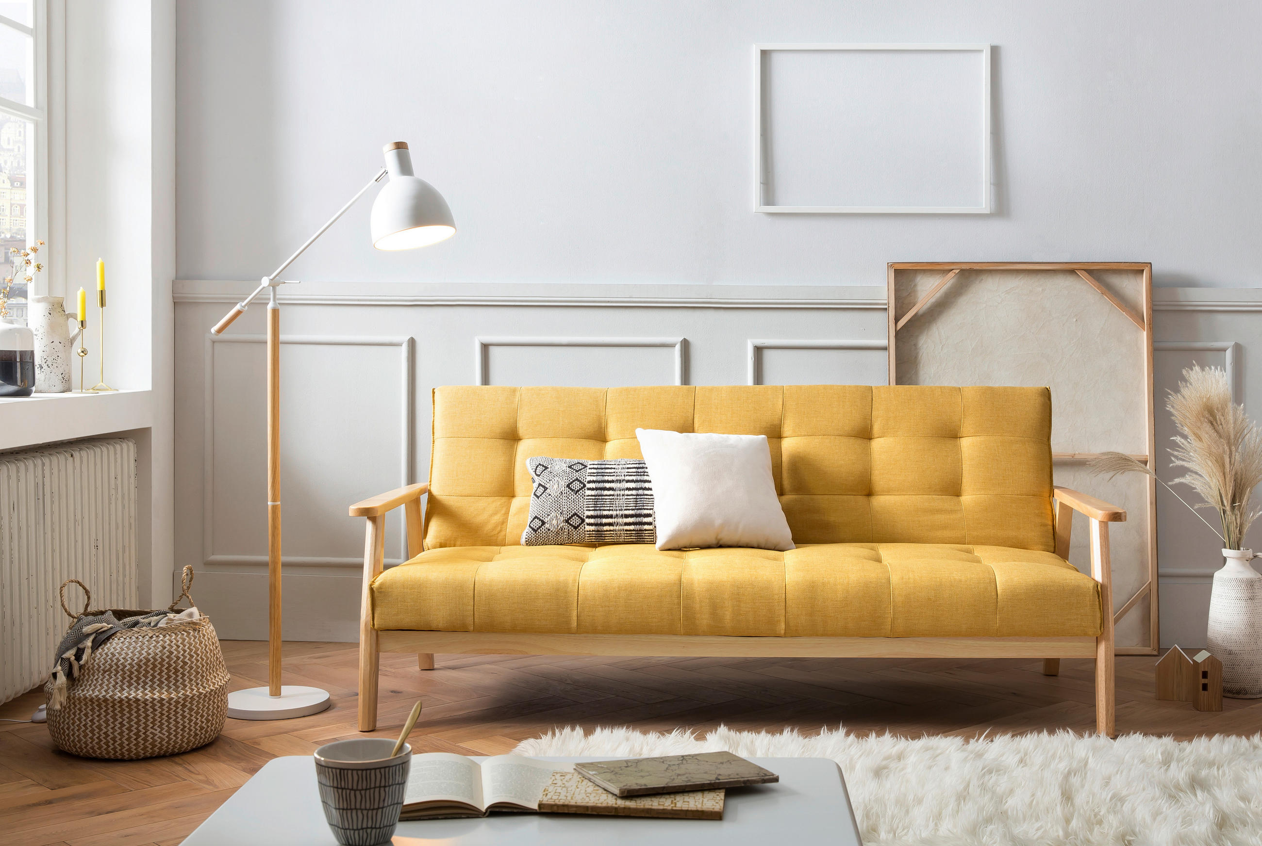 SCHLAFSOFA in Struktur Naturfarben, Senfgelb  - Senfgelb/Naturfarben, MODERN, Holz/Textil (190/81/85cm) - Livetastic