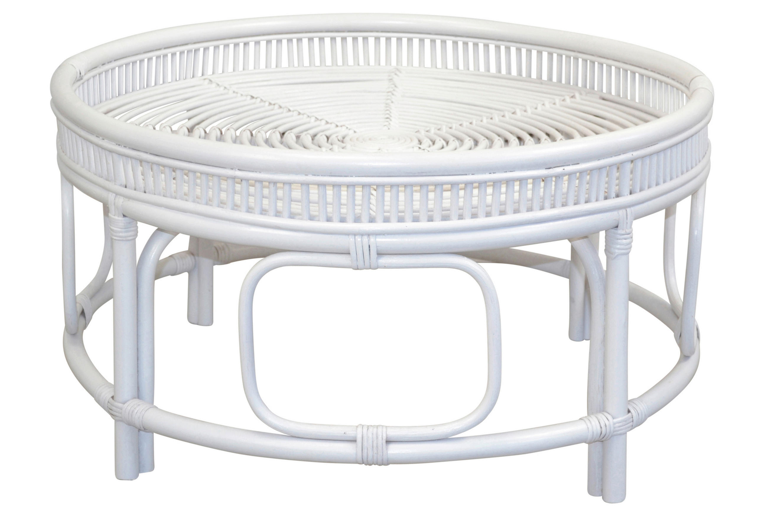 COUCHTISCH Rattan massiv 75/75/41 cm rund Weiß  - Weiß, Design, Holz (75/75/41cm) - MID.YOU