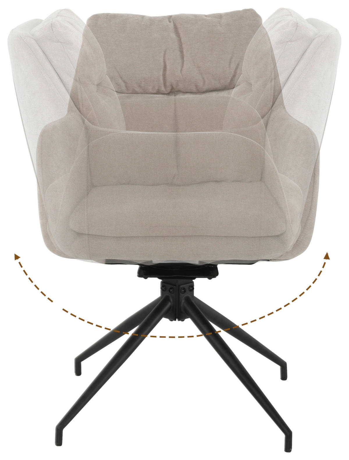 ARMLEHNSTUHL  Sitzfläche 180° drehbar, automatische Rückholfunktion Chenille  Schwarz, Beige  - Beige/Schwarz, MODERN, Textil/Metall (57.5/82/65cm) - Livetastic