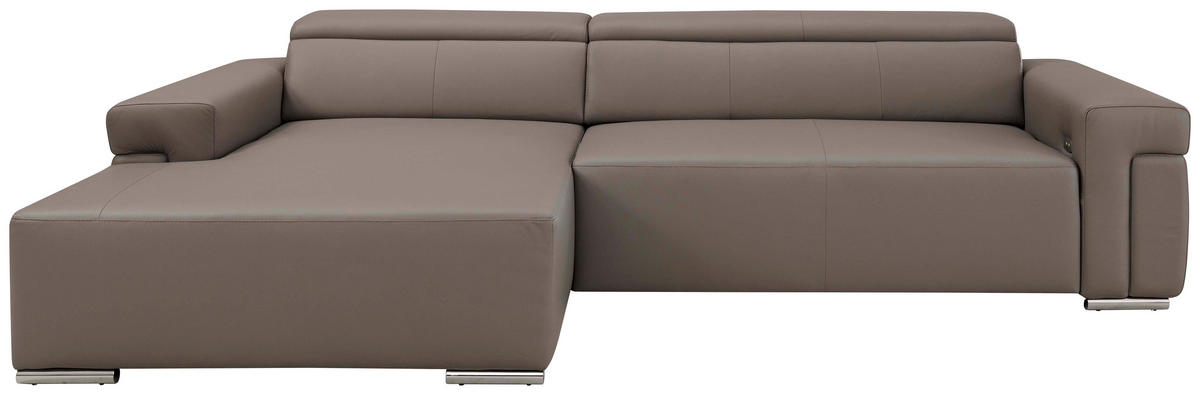 Ecksofa inkl. Funktion DUA Grau Echtleder  - Chromfarben/Grau, Design, Leder/Metall (170/293cm) - Novel