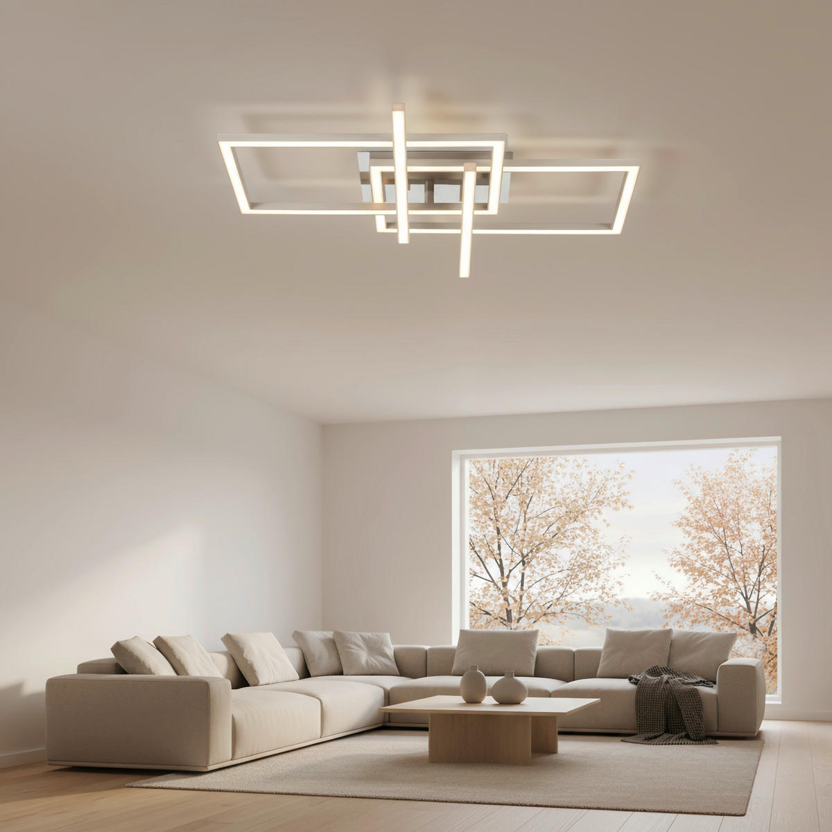LED-DECKENLEUCHTE 24 W    50/43/7,6 cm  - Sandfarben/Chromfarben, Basics, Kunststoff/Metall (50/43/7,6cm) - Novel