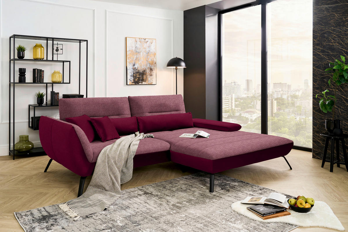 ECKSOFA in Webstoff Beere  - Beere/Schwarz, Konventionell, Textil/Metall (273/191cm) - Carryhome