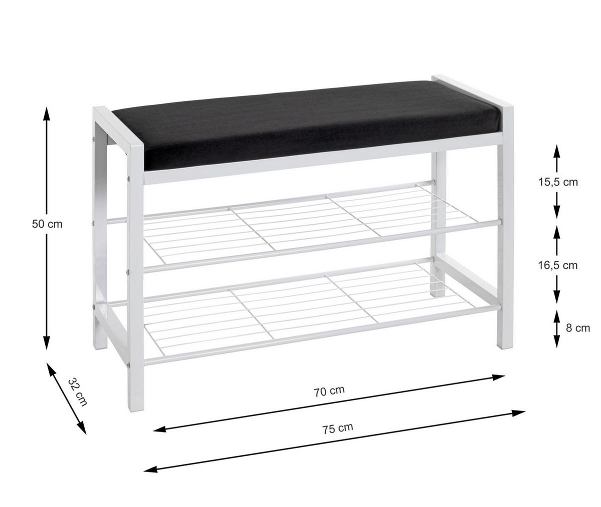HALLBÄNK 75/50/32 cm  - vit/svart, Basics, metall/textil (75/50/32cm) - Best Price
