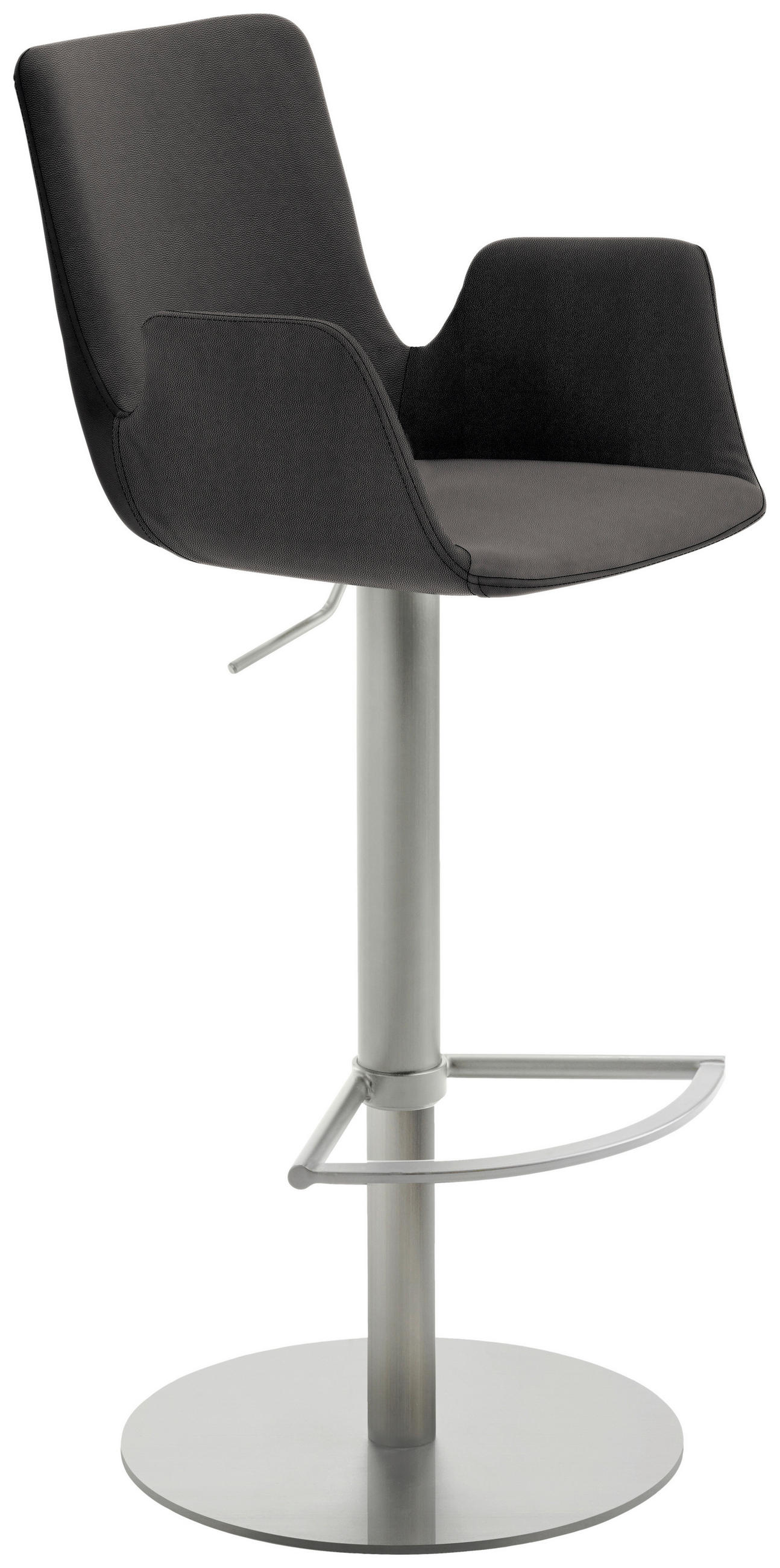 BARHOCKER Lederlook, Mikrofaser Graphitfarben, Edelstahlfarben Edelstahl Sitzfläche 360° drehbar  - Edelstahlfarben/Graphitfarben, Design, Textil/Metall (53/84-109/50cm) - Novel