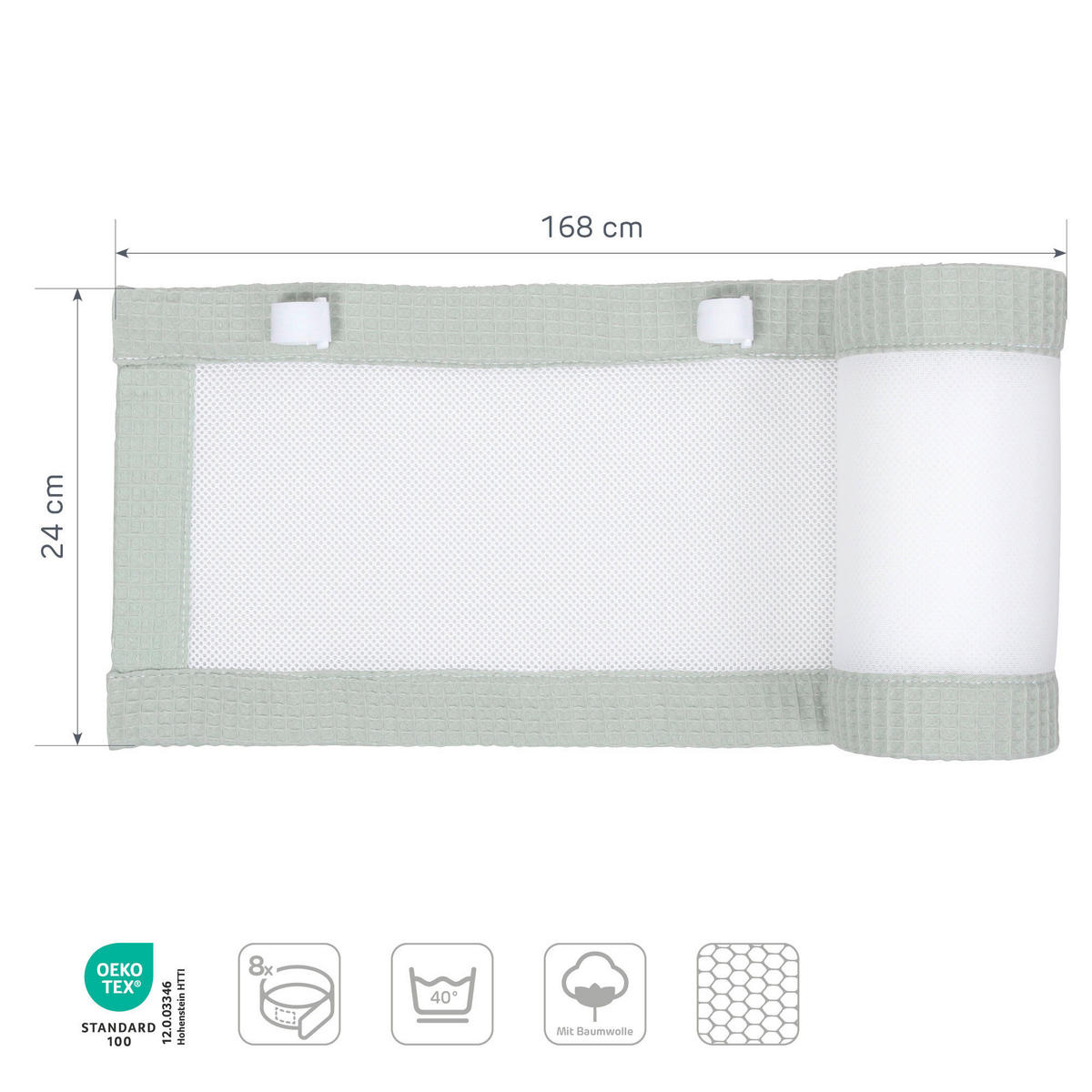 NESTCHEN babybay Nestchen 3D Mesh  - Jadegrün, Basics, Naturmaterialien (168/24/2cm) - Tobi