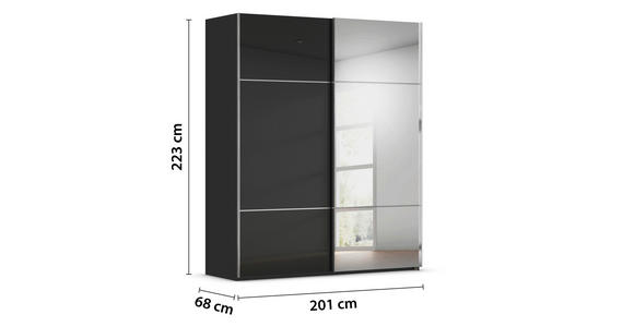 SCHWEBETÜRENSCHRANK  in Schwarz  - Chromfarben/Schwarz, KONVENTIONELL, Glas/Holzwerkstoff (201/223/68cm) - Novel