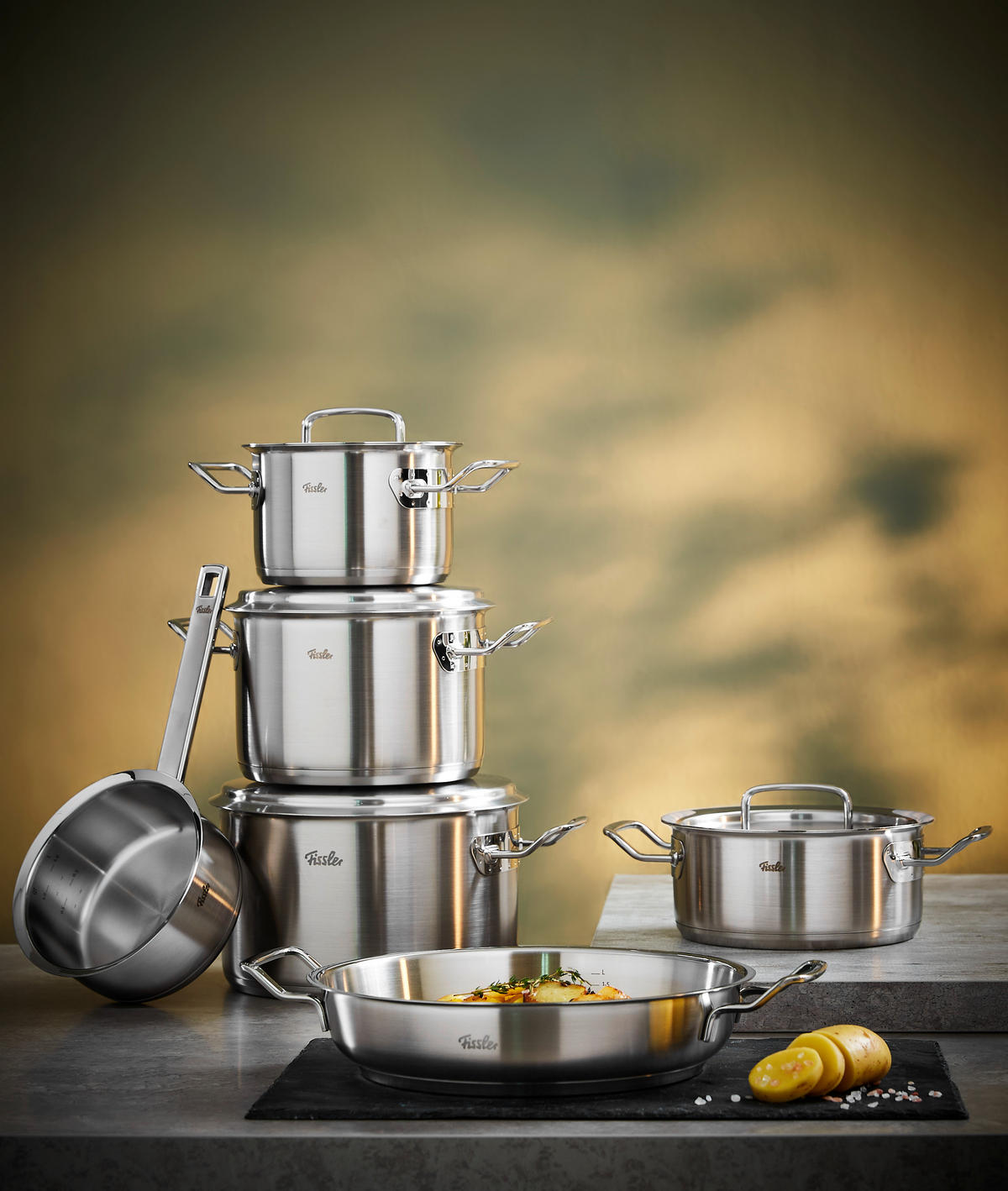 KOCHTOPFSET + GRATIS PFANNE Profi Collection 6-teilig  - Silberfarben, Design, Metall - Fissler