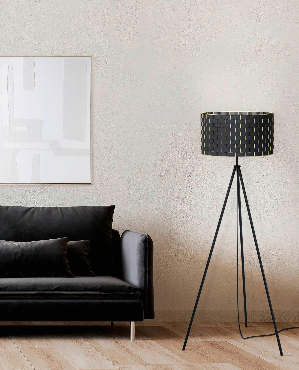 GOLVLAMPA Marasales 45/149 cm    - mässingsfärgad/svart, Design, metall/textil (45/149cm) - Eglo