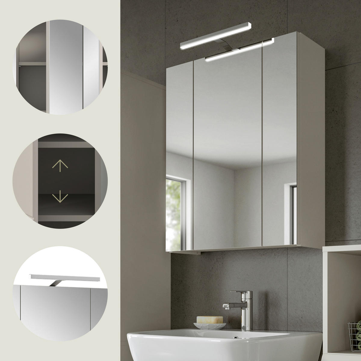 SPIEGELSCHRANK 60/70/18 cm  - Kaschmir, Trend, Glas/Holzwerkstoff (60/70/18cm) - MID.YOU