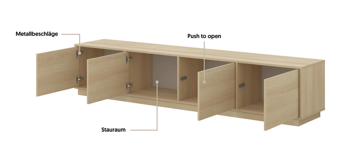LOWBOARD Japandi  in 220,5/45/39 cm  - Eichefarben, Design, Holzwerkstoff (220,5/45/39cm) - MID.YOU