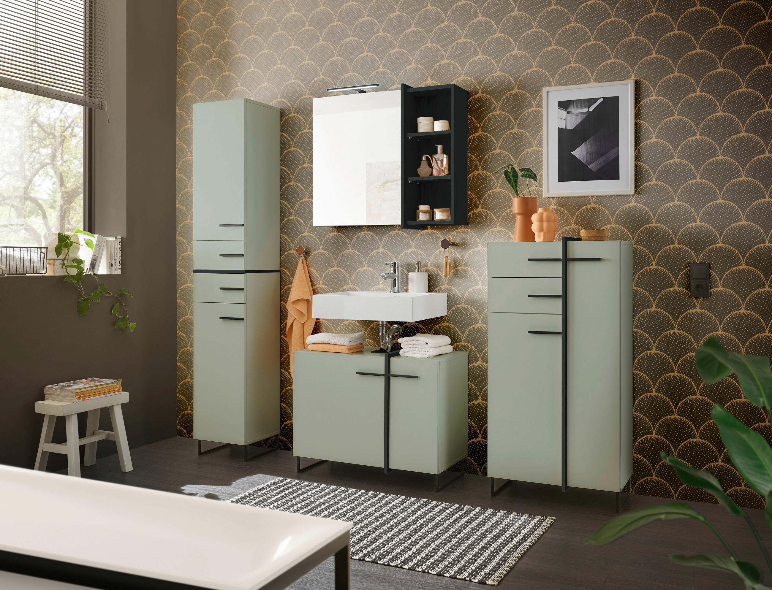 MIDISCHRANK 60/119/35 cm  - Schwarz/Grün, LIFESTYLE, Holzwerkstoff/Kunststoff (60/119/35cm) - home24