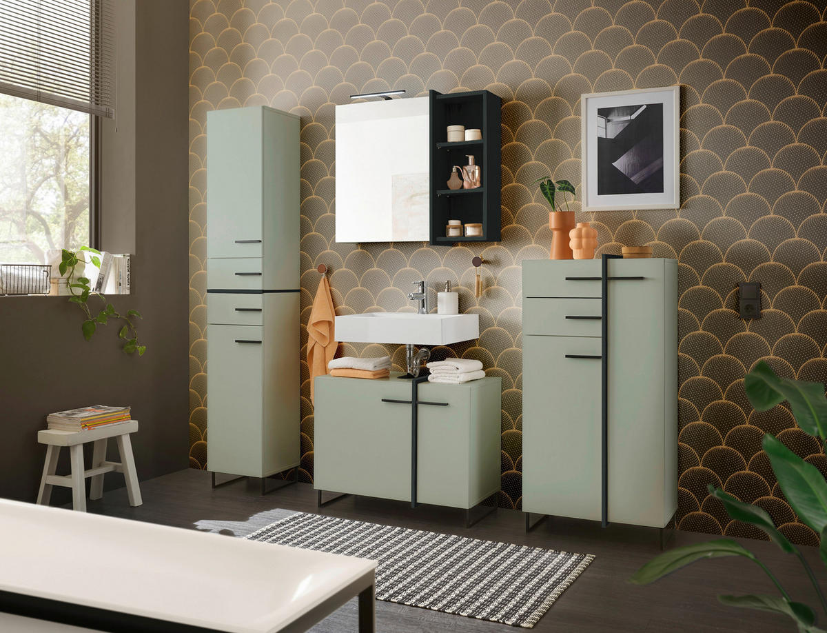 HOCHSCHRANK 35/194/33 cm  - Schwarz/Grün, LIFESTYLE, Holzwerkstoff/Kunststoff (35/194/33cm) - home24