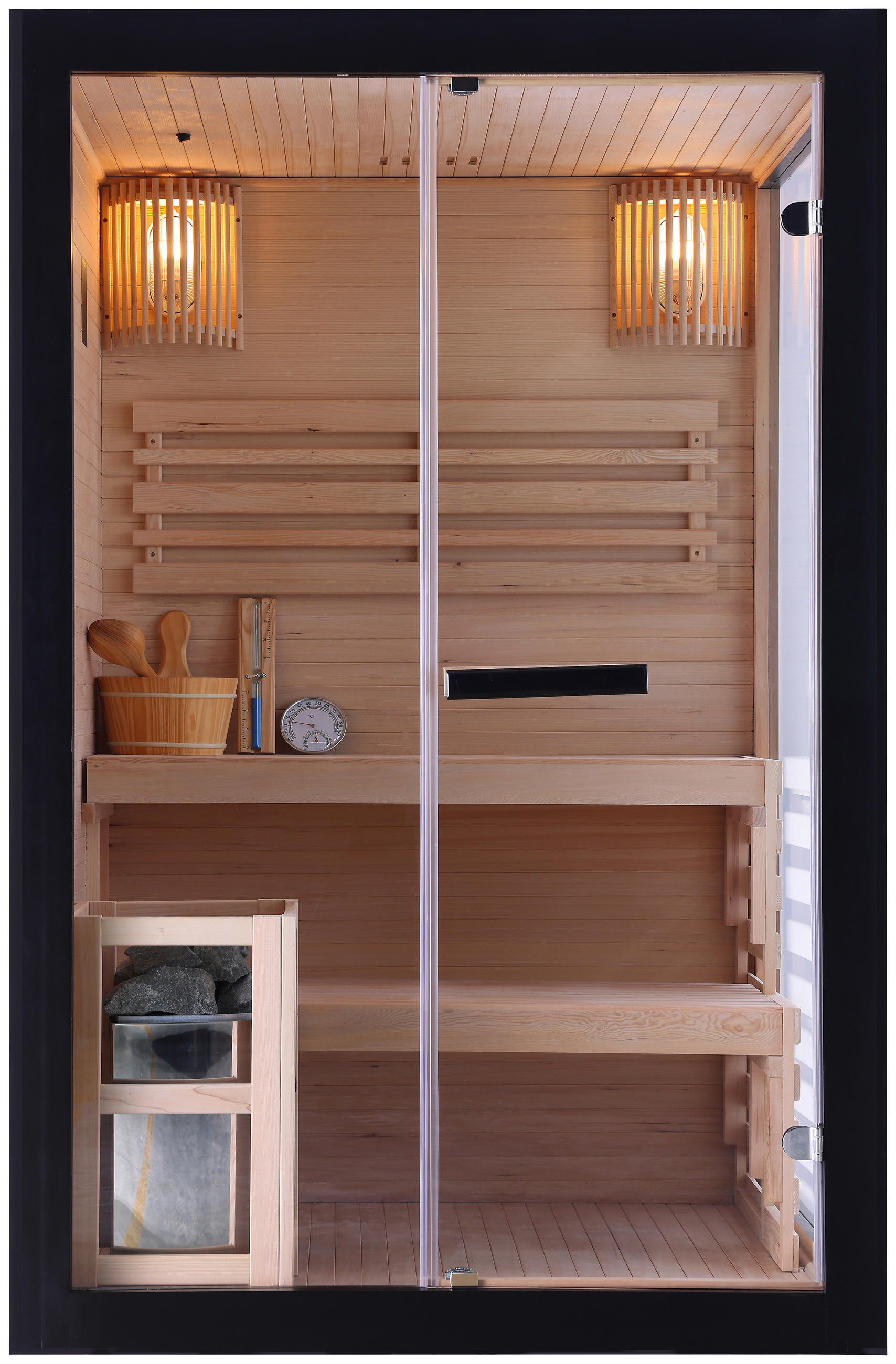 SAUNA für 2 Personen  - Schwarz, Basics, Glas/Holz (130/200/120cm) - Sanotechnik