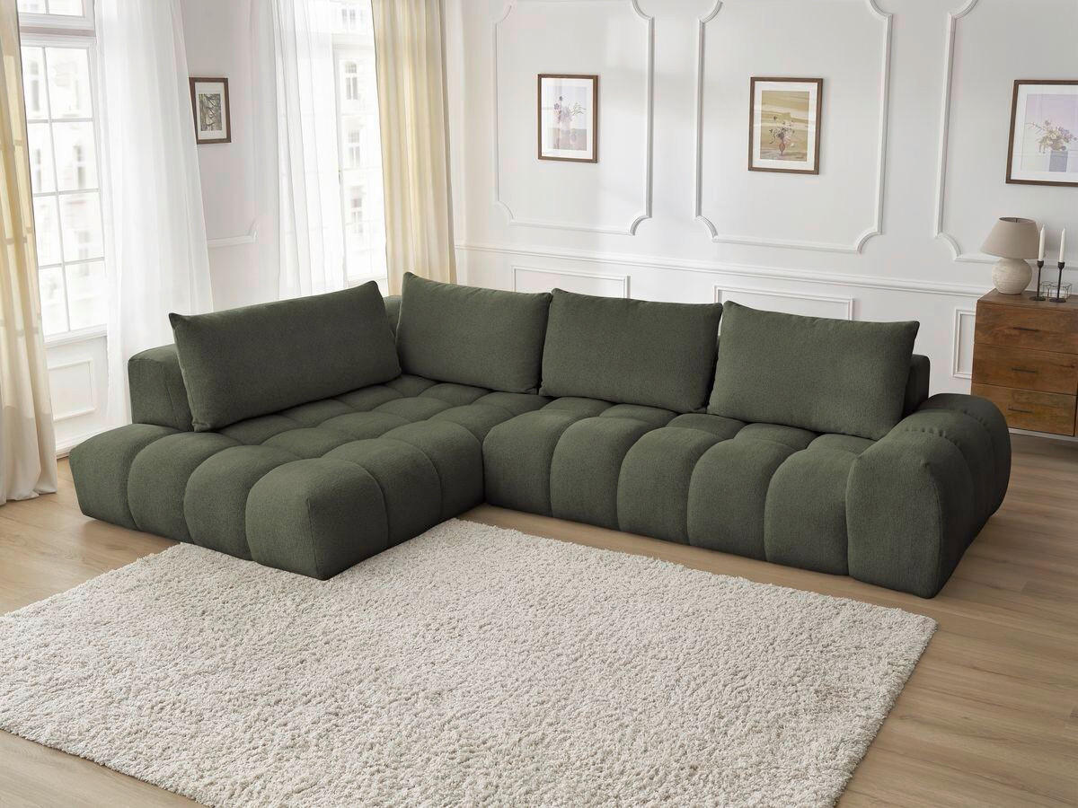 ECKSOFA Ottomane links  EVEREST Grün Flachgewebe  - Schwarz/Grün, MODERN, Kunststoff/Textil (210/352cm)