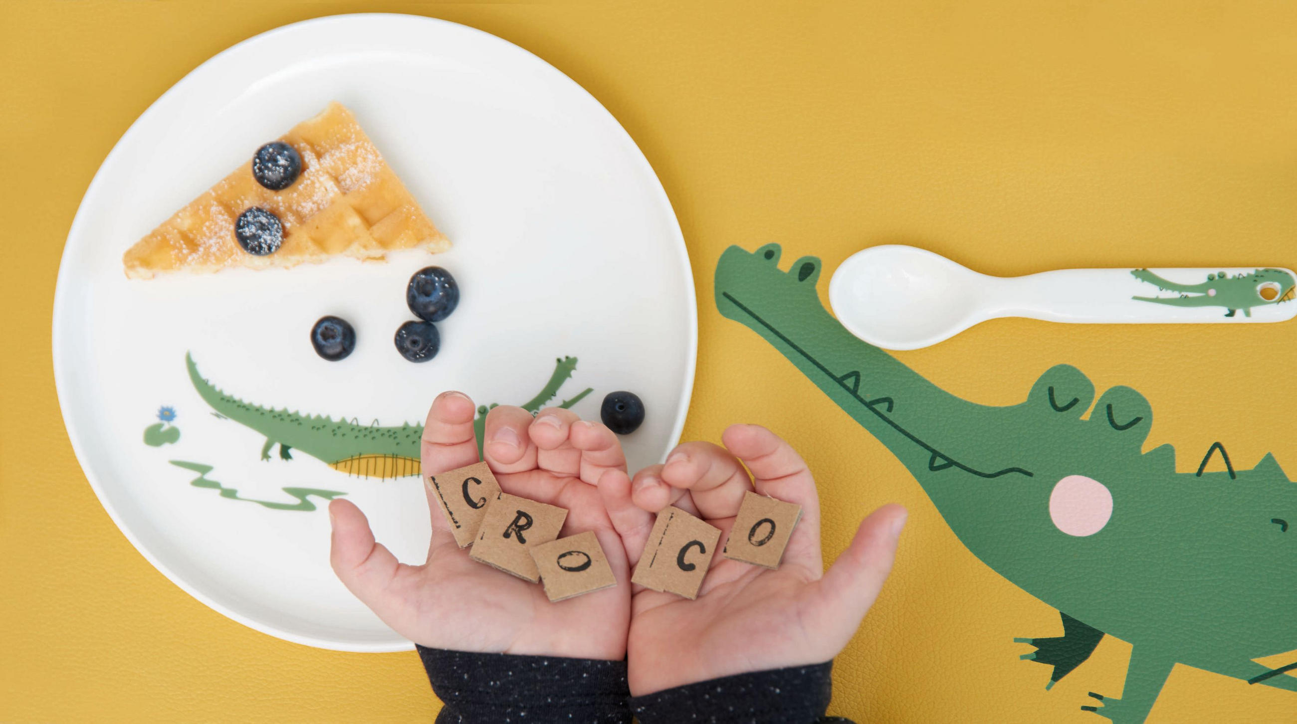 KINDERGESCHIRRSET KIDS, CROCO KROKODIL Fine Bone China 4-teilig  - Weiß/Grün, Basics, Keramik - ASA