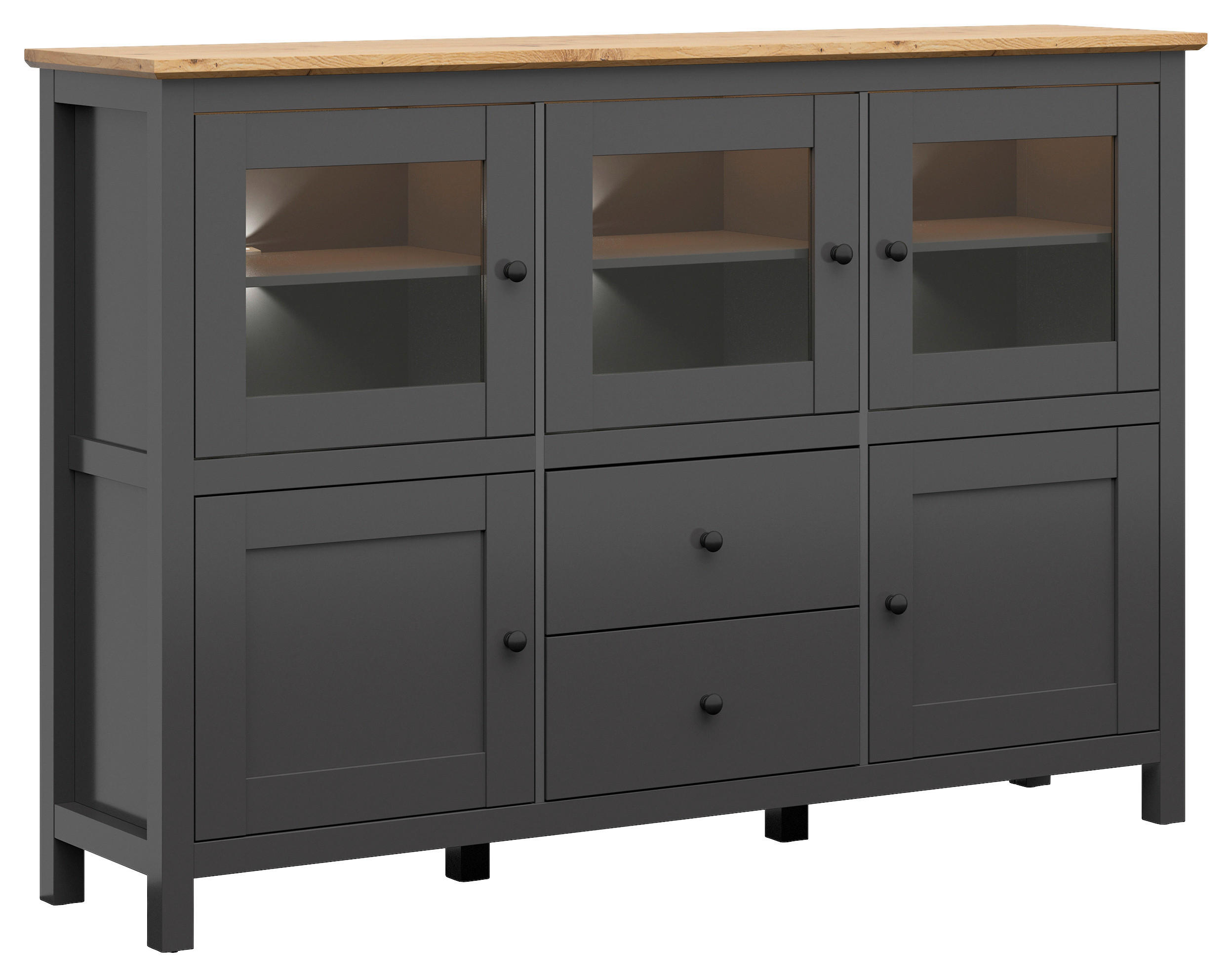 SIDEBOARD  in 186/126/44 cm  - Graphitfarben/Schwarz, Design, Glas/Holzwerkstoff (186/126/44cm)