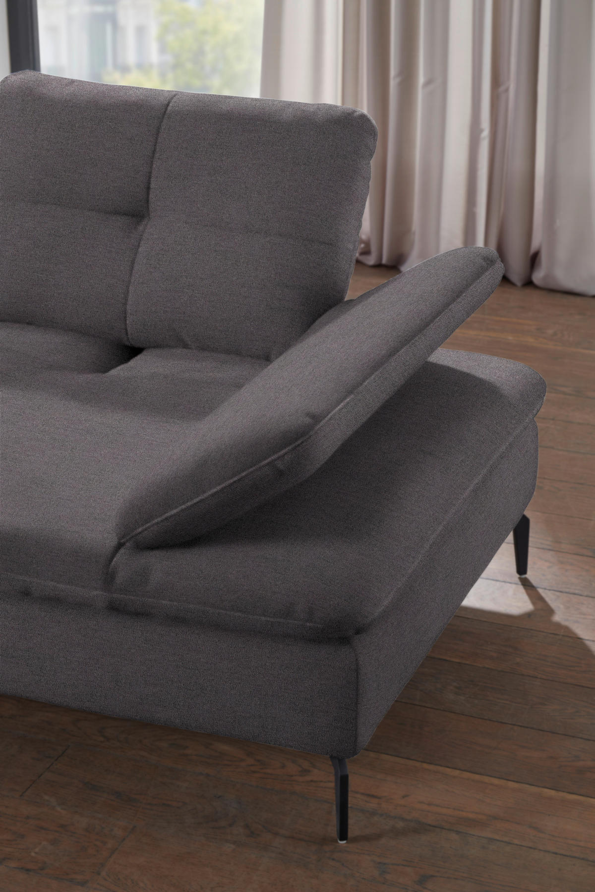 ECKSOFA in Flachgewebe Anthrazit  - Anthrazit/Schwarz, Design, Textil/Metall (159/344cm) - Chilliano