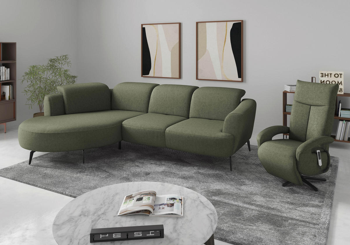 ECKSOFA in Flachgewebe Olivgrün  199/309 cm  - Schwarz/Olivgrün, KONVENTIONELL, Textil/Metall (199/309cm) - Sit & More
