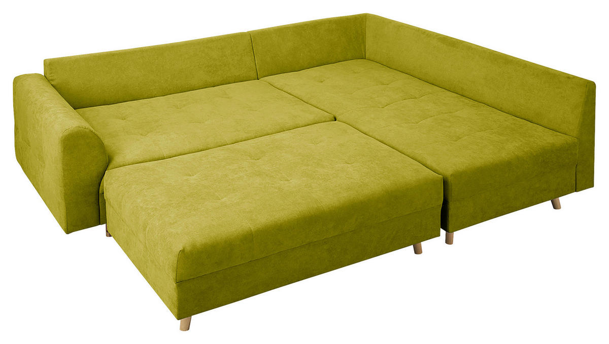 ECKSOFA inkl. Hocker Ariella in Mikrofaser Hellgrün  161/231 cm  - Naturfarben/Hellgrün, Design, Holz/Textil (161/231cm) - Livetastic