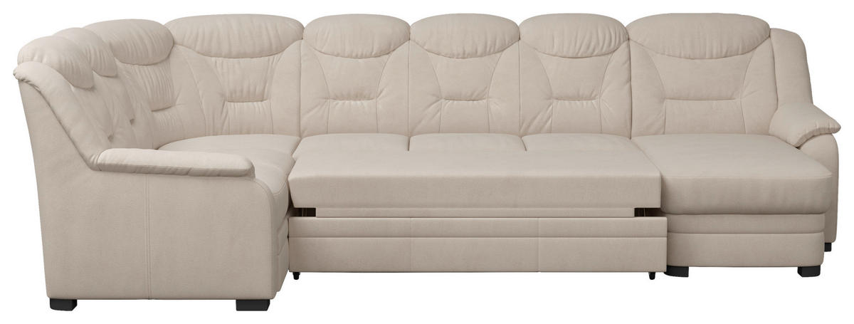 WOHNLANDSCHAFT in Chenille Beige  - Beige/Schwarz, Basics, Kunststoff/Textil (211/330/162cm) - MID.YOU