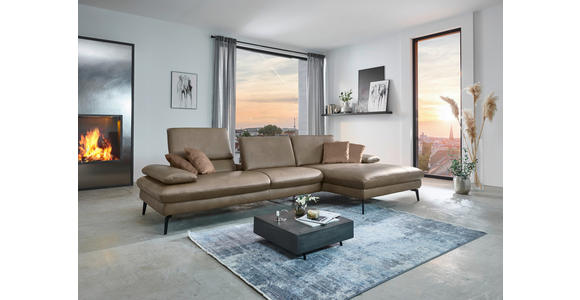 ECKSOFA Graubraun Echtleder - Graubraun/Schwarz, Design, Leder/Metall (157/325cm) - Dieter Knoll