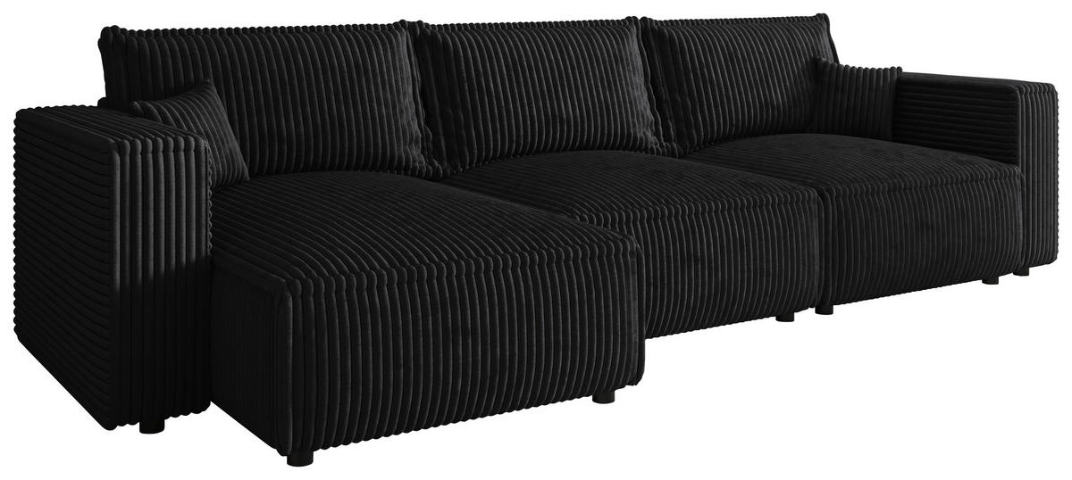 ECKSOFA Anthrazit Cord Zierkissen, Rückenkissen, Schlaffunktion, Rücken echt  - Anthrazit/Schwarz, MODERN, Kunststoff/Textil (350/168cm) - Xora