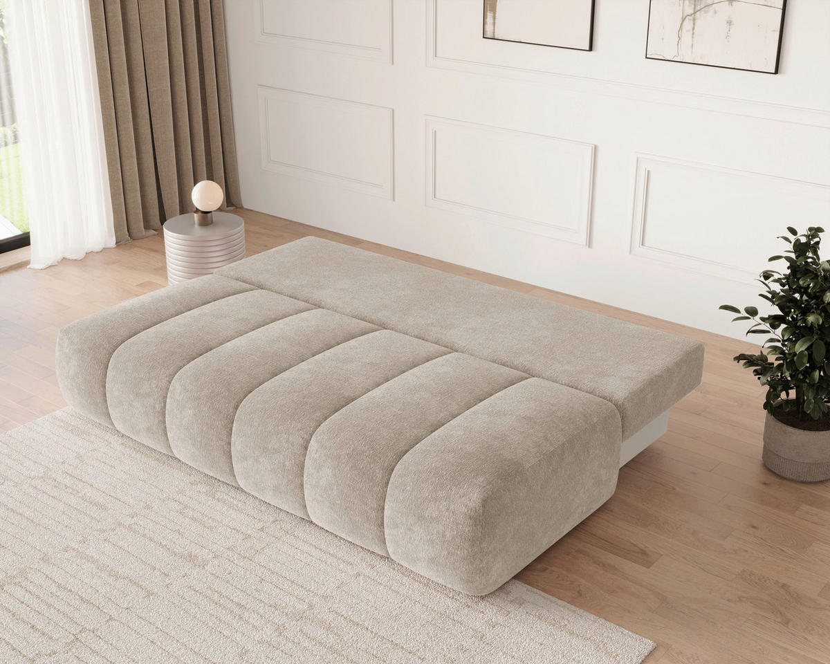 SCHLAFSOFA Chenille Beige  inkl. Zierkissen, Rückenkissen, Bettkasten, Schlaffunktion, Rücken echt, Liegefläche im Originalstoff  - Beige/Schwarz, MODERN, Kunststoff/Textil (210/88/104cm) - Milino