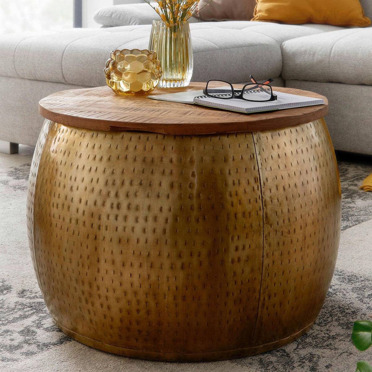 COUCHTISCH in Holz 60/60/40 cm  - Goldfarben, Modern, Holz/Metall (60/60/40cm) - MID.YOU